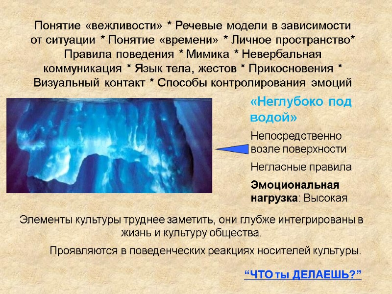 Понятие «вежливости» * Речевые модели в зависимости от ситуации * Понятие «времени» * Личное